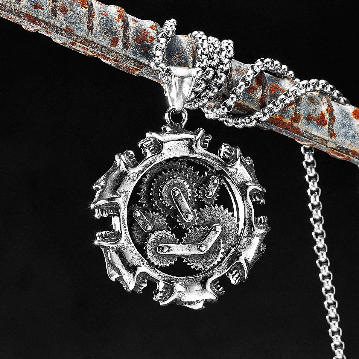Scream Machine Steampunk Goth 316L Stainless Steel Mechanical Gear Street Style Pendant