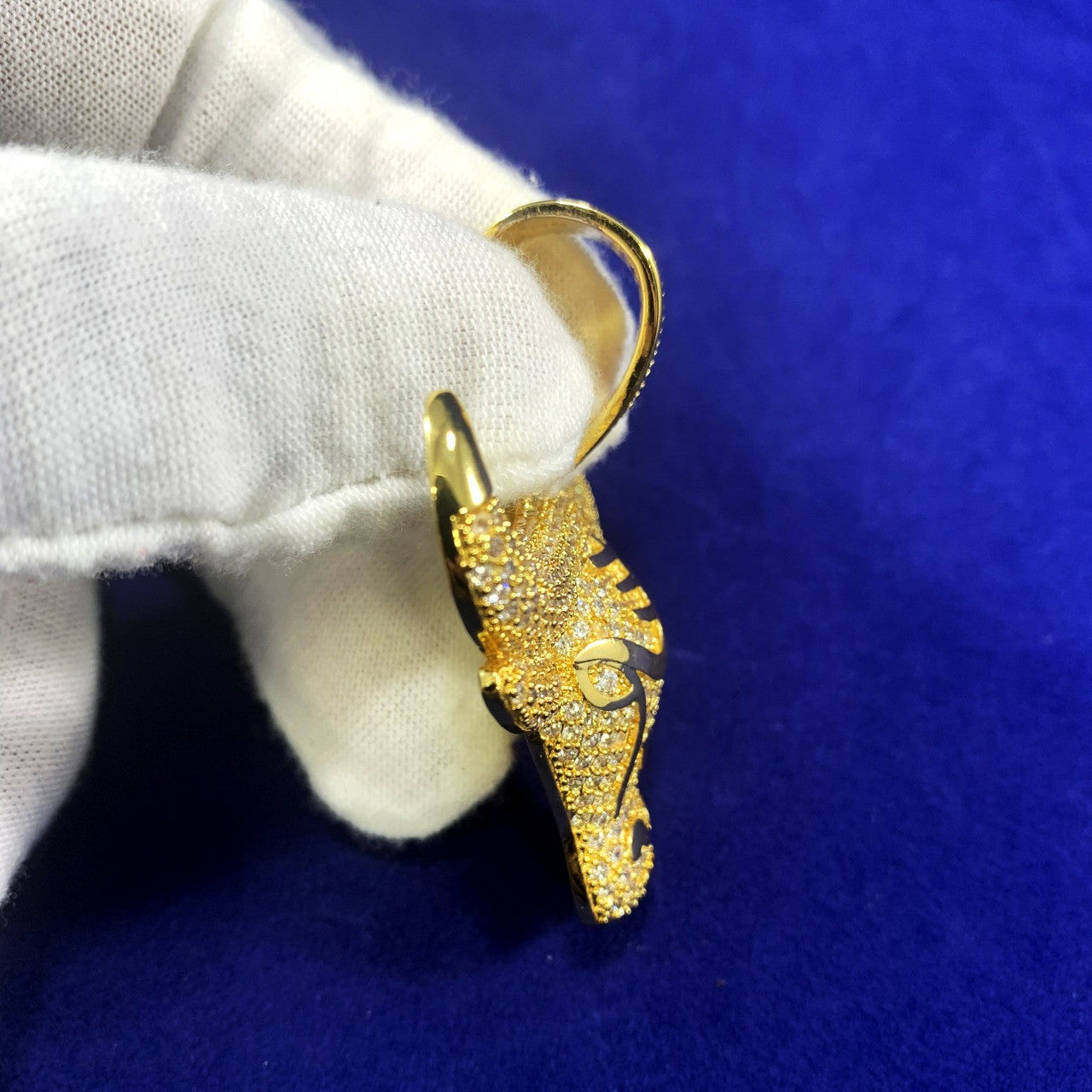 18k Gold Micro Paved AAA Stone Bull Head Tau Pendant Chain Necklace