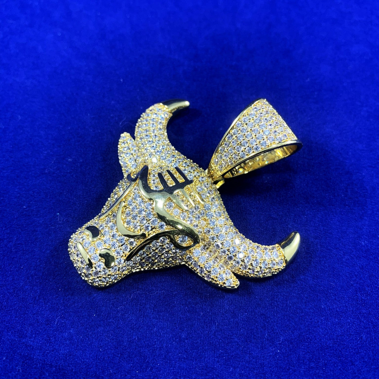 18k Gold Micro Paved AAA Stone Bull Head Tau Pendant Chain Necklace