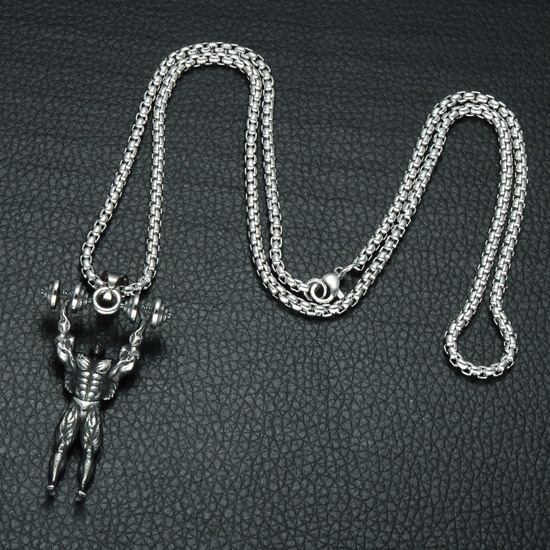 Squat Gains Dumbbell Gym Fitness Barbell Titanium Stainless Steel Pendant Chain
