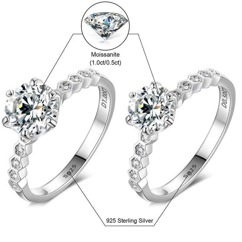 Ladies Genuine VVS Diamond Solid Sterling Silver 925 0.5/1ct Luxury Bling Resizable Rings