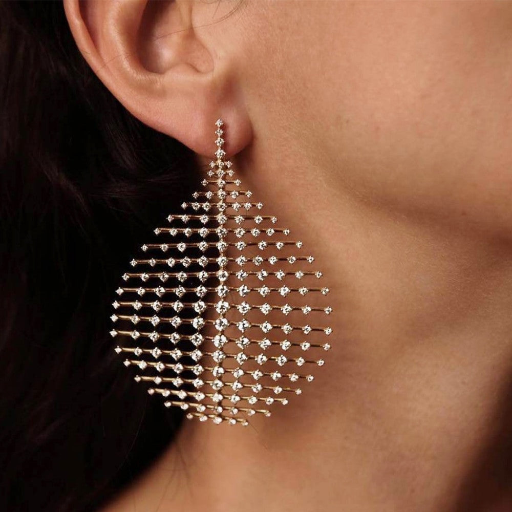 Ladies 1 Piece Exaggerated Teardrop Personality Girl Crystal Geometric Gold Earrings