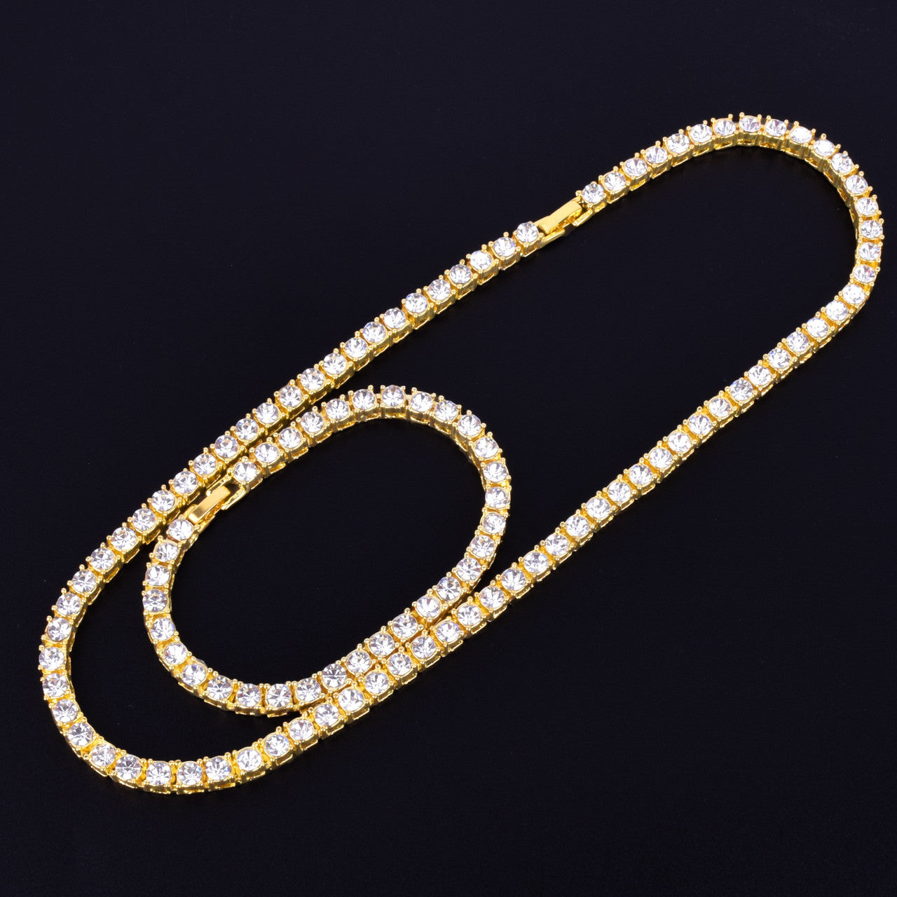 Gold Iced Simulate Diamond Chain Bracelet Set