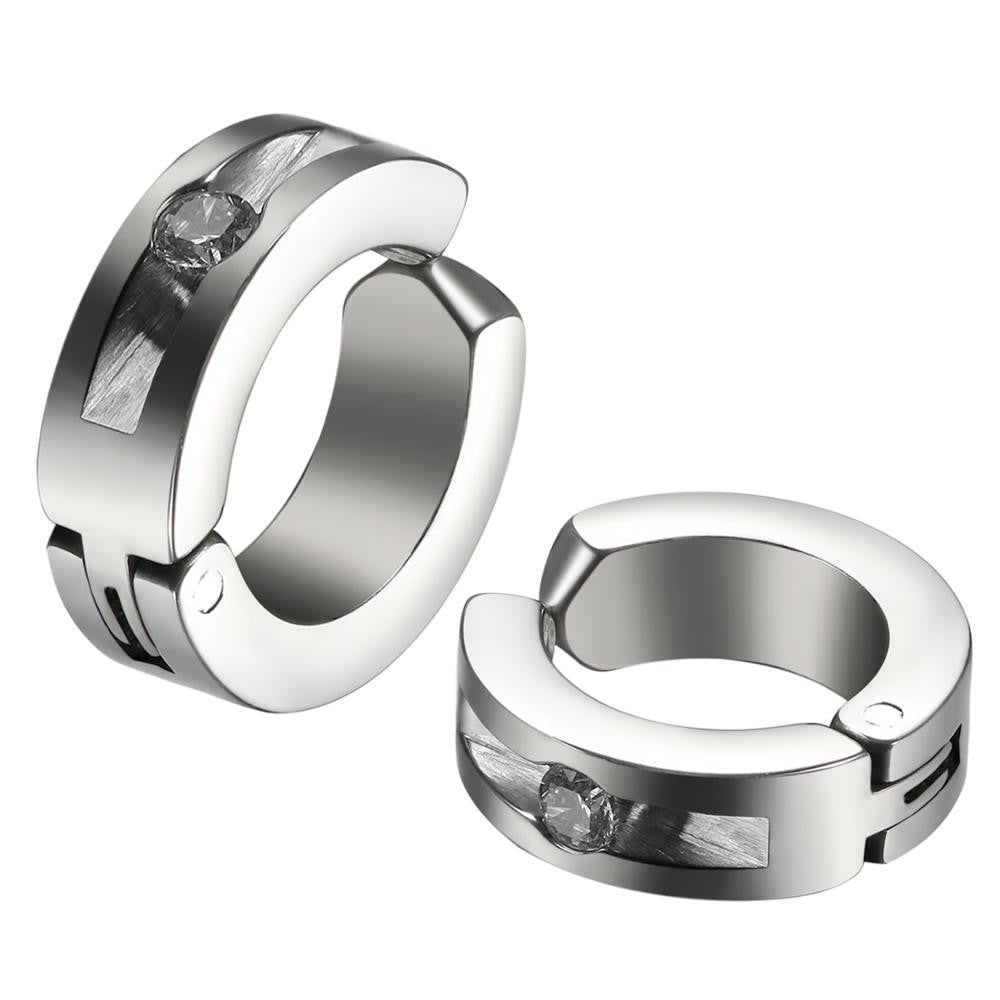 No Tarnish Stainless Steel No Piercing Clamp Huggie Hoop Bling Earrings