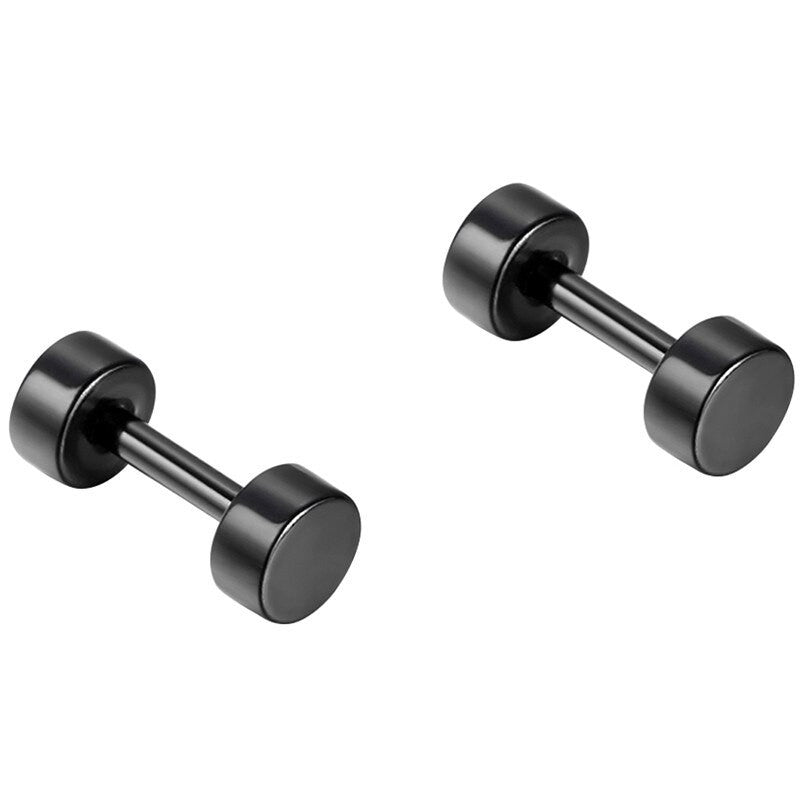 Black Stainless Steel Ear Plug Look Barbell Design Street Wear Earrings