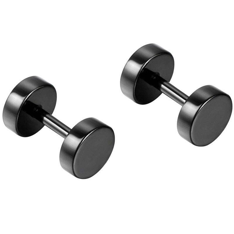 Black Stainless Steel Ear Plug Look Barbell Design Street Wear Earrings