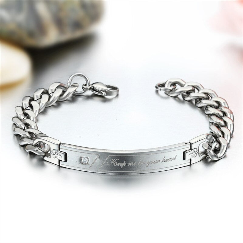 Keep Me in Your Heart No Fade Stainless Steel Cuban Link ID Style Chain Bracelet