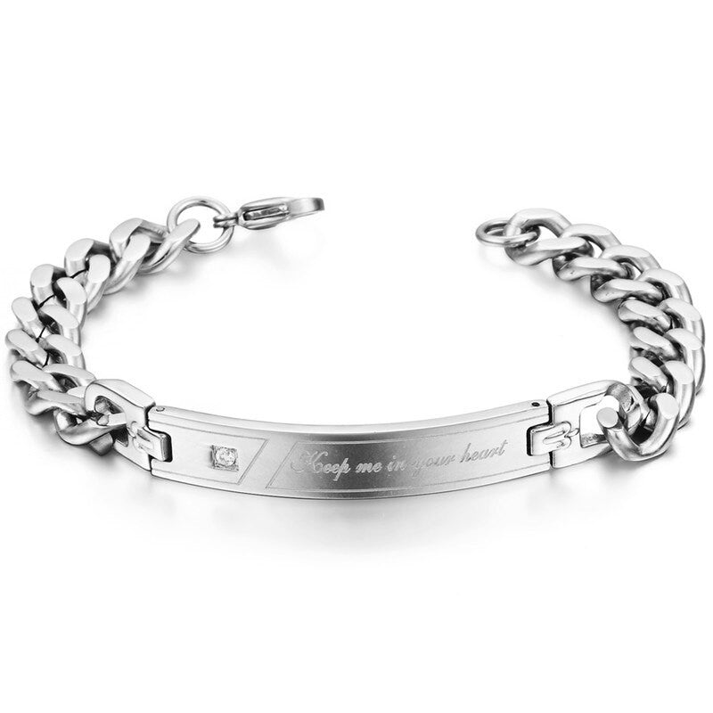 Keep Me in Your Heart No Fade Stainless Steel Cuban Link ID Style Chain Bracelet