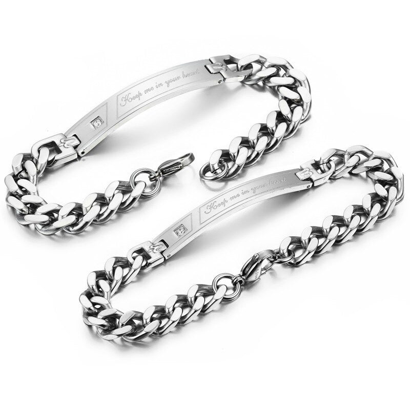 Keep Me in Your Heart No Fade Stainless Steel Cuban Link ID Style Chain Bracelet