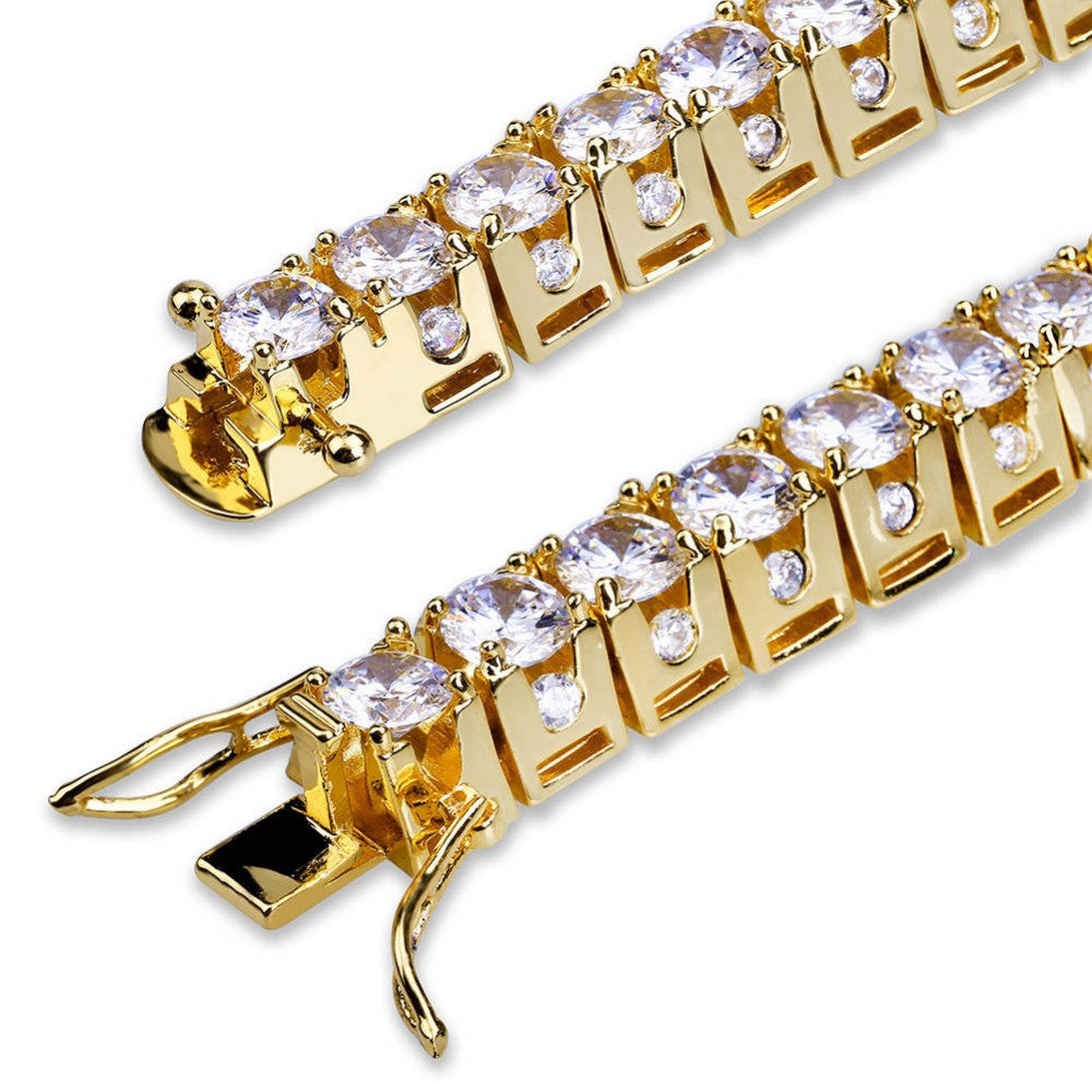 10mm Deep Set Flooded Ice 1 Row 14k Gold Silver Simulate Diamond Tennis Bracelet