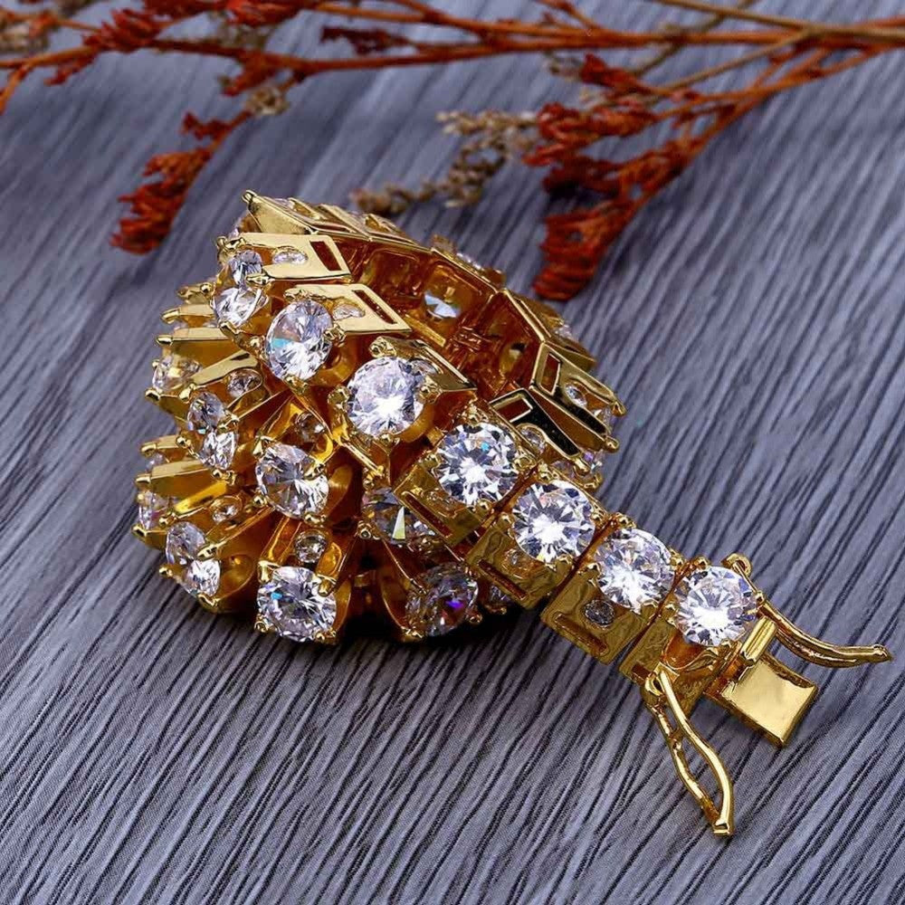 10mm Deep Set Flooded Ice 1 Row 14k Gold Silver Simulate Diamond Tennis Bracelet