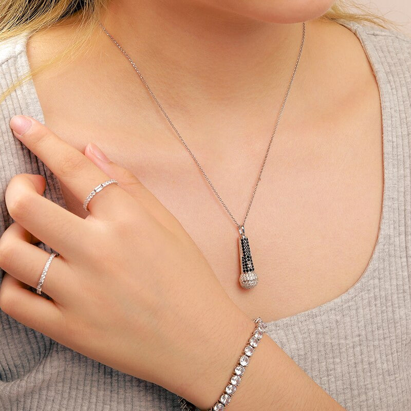 Solid Sterling Silver VVS Genuine Lab Diamond Hip Hop Microphone Chain Pendant