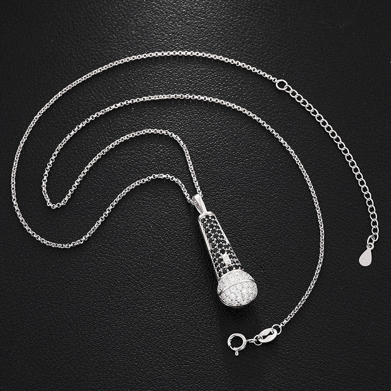 Solid Sterling Silver VVS Genuine Lab Diamond Hip Hop Microphone Chain Pendant