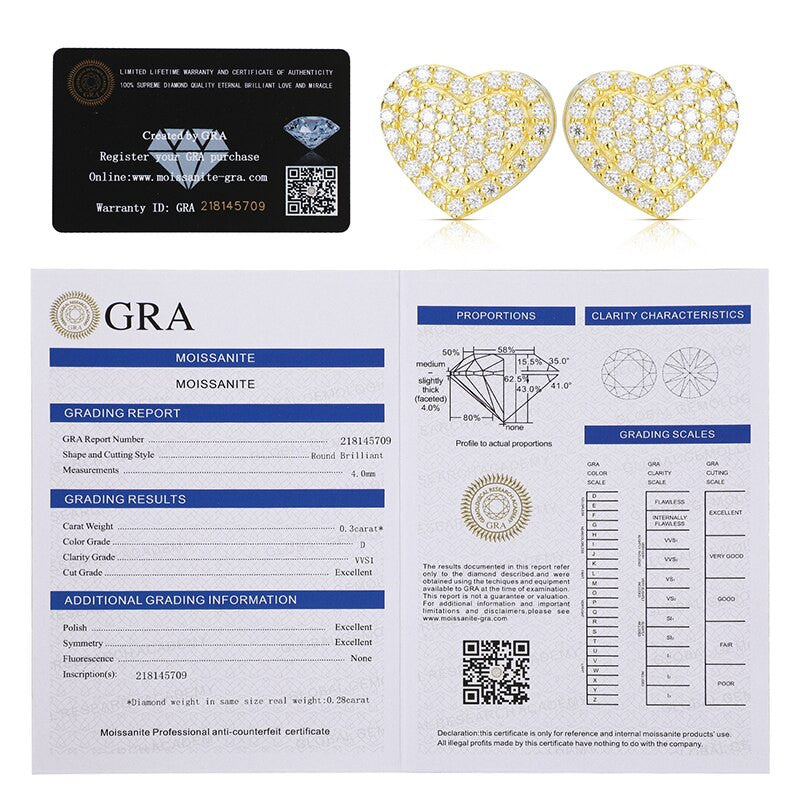 VVS Diamond Stone 925 Sterling Silver Iced Blinged Out Heart Stud Earrings