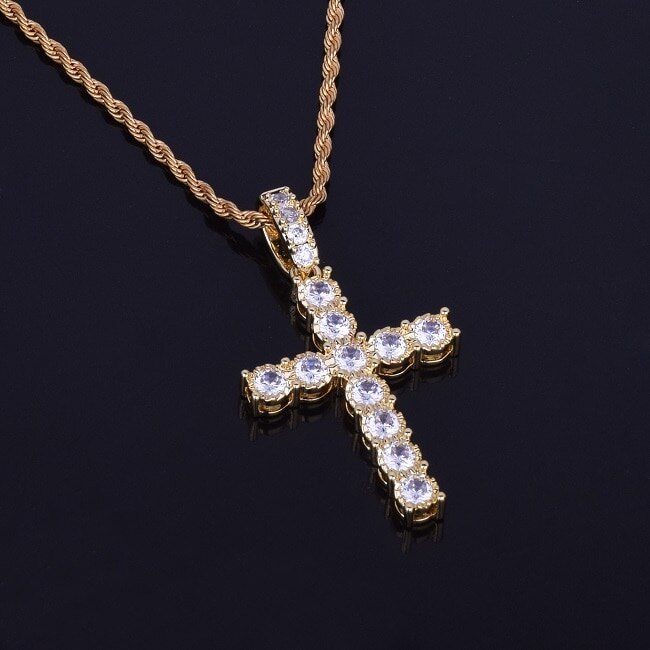 The Classic | 22k Gold 925 Silver 4 Prong Set Flooded Ice Hip Hop Cross Pendant
