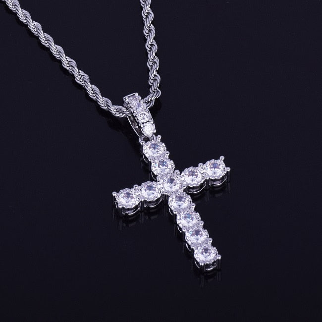The Classic | 22k Gold 925 Silver 4 Prong Set Flooded Ice Hip Hop Cross Pendant