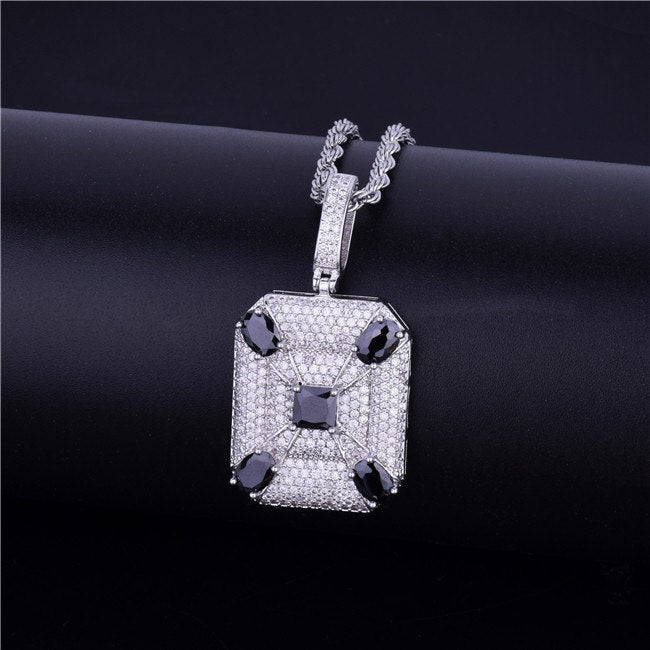 Black Solitaire Big Boy Square Center Stone Unique Designer Hip Hop Pendant Chain Necklace