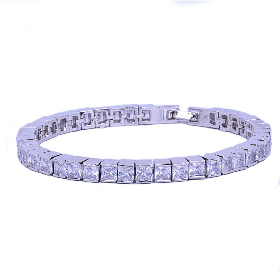 24k Gold Rose .925 Silver 5mm Flooded Ice  AAA Princess Cut Stone Tennis Chain Bling Bracelet