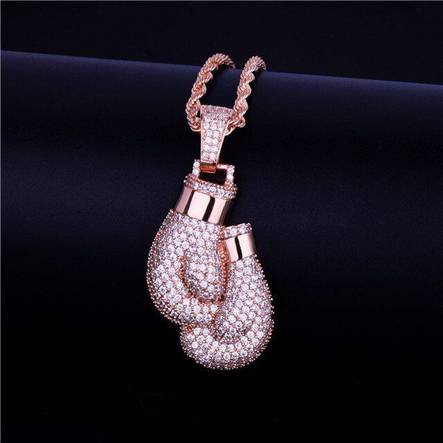 Golden Knockout | Rose Silver Gold Boxing Gloves Iced Pendant