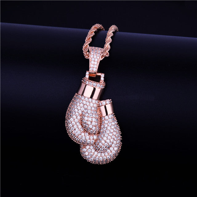 Golden Knockout | Rose Silver Gold Boxing Gloves Iced Pendant
