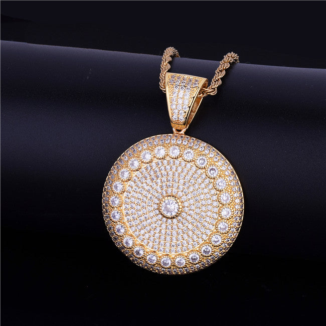 Flooded Ice AAA Micro Pave Round Solitaire 18k Gold .925 Silver Big Boy Hip Hop Medallion Pendant