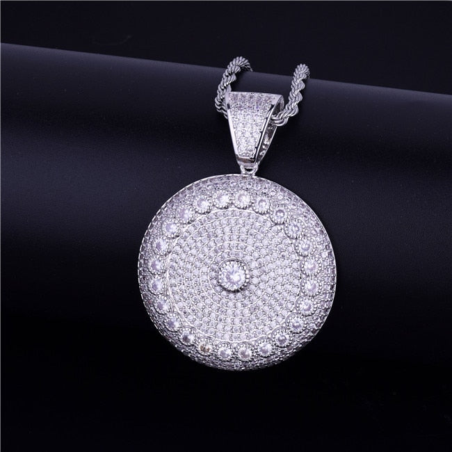 Flooded Ice AAA Micro Pave Round Solitaire 18k Gold .925 Silver Big Boy Hip Hop Medallion Pendant