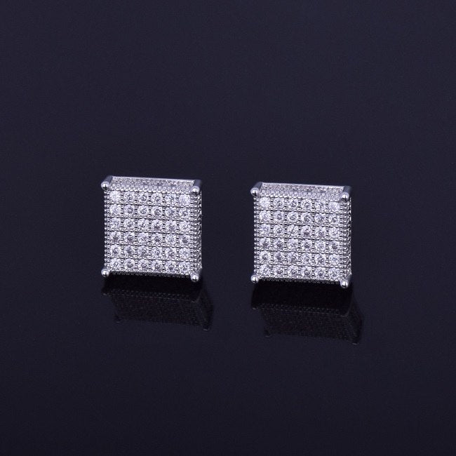 Iced Pillars | Mens VVS Diamond CZ Hip Hop 12mm Earrings 18k Gold Silver