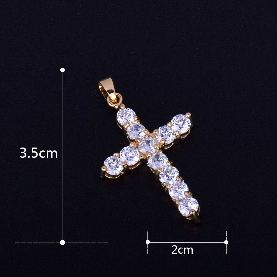 Luxe Stone |  24k .925 Silver Rose Gold Handset 5A Ice Stone Cross Pendant