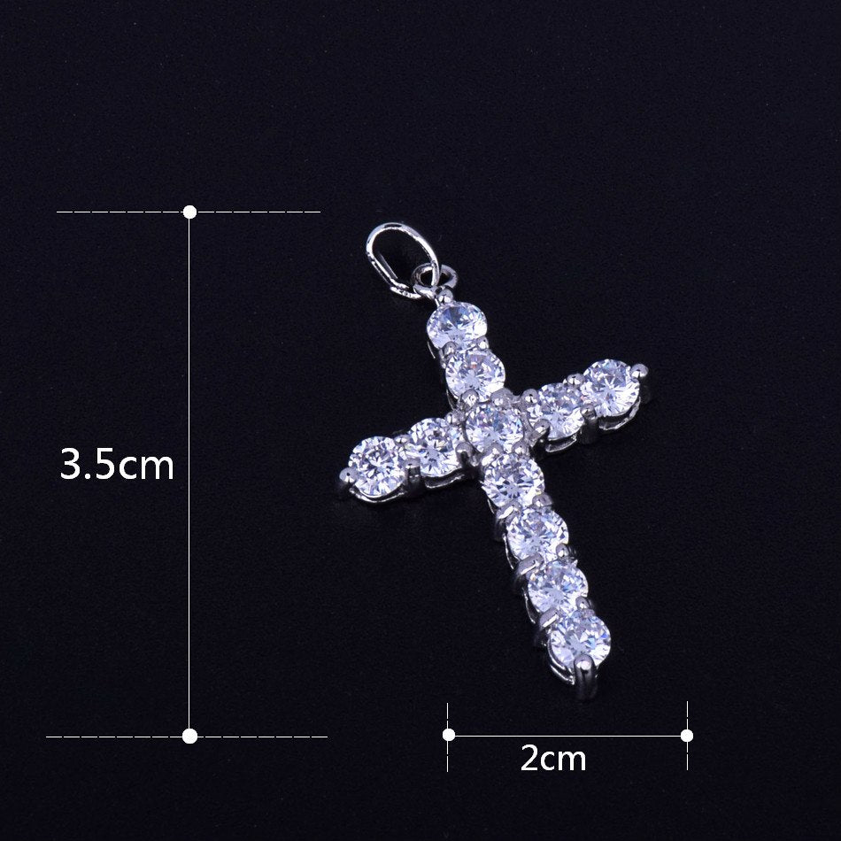 Luxe Stone |  24k .925 Silver Rose Gold Handset 5A Ice Stone Cross Pendant