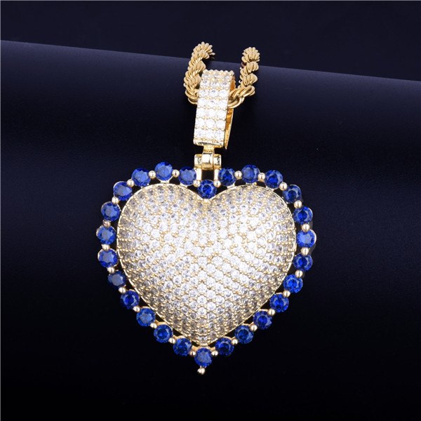 Ladies Rainbow Simulate Diamond Micro Pave Heart Pendant Chain Necklace