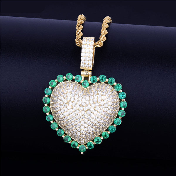 Ladies Rainbow Simulate Diamond Micro Pave Heart Pendant Chain Necklace