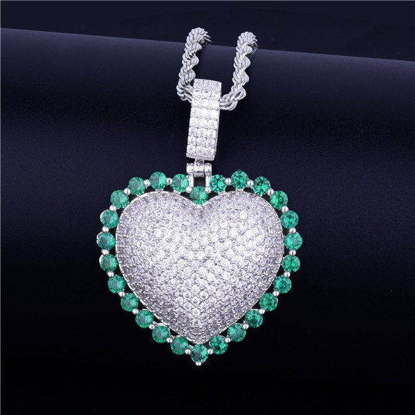 Ladies Rainbow Simulate Diamond Micro Pave Heart Pendant Chain Necklace