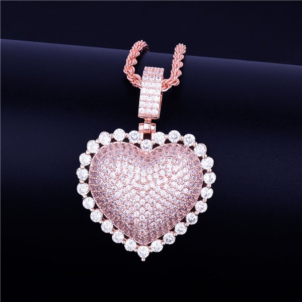 Ladies Rainbow Simulate Diamond Micro Pave Heart Pendant Chain Necklace