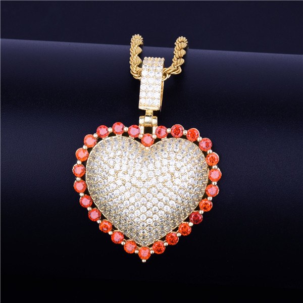 Ladies Rainbow Simulate Diamond Micro Pave Heart Pendant Chain Necklace