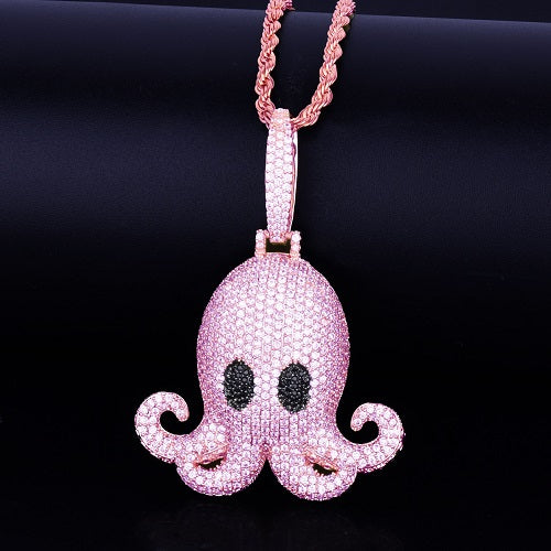 Flooded Ice 18k Gold .925 Silver Octopus Hip Hop Pendant Chain Necklace