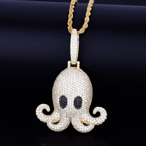 Flooded Ice 18k Gold .925 Silver Octopus Hip Hop Pendant Chain Necklace