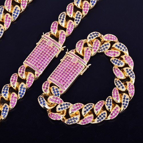18mm 24k Gold Heavy Miami Cuban Link Matching Bracelet Hip Hop Chain Necklace Set