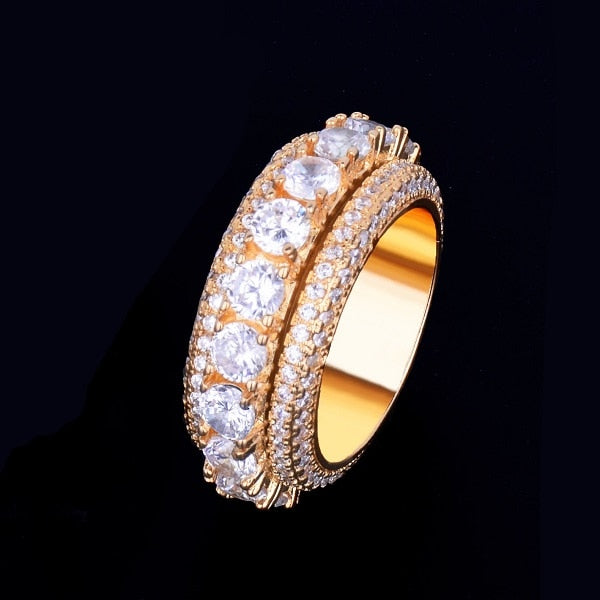 Roundtable | VVS Diamond CZ 5 Row Solid Solitaire 18K Gold .925 Silver Rotatable Ring