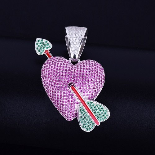 24k Gold 925 Silver AAA Micro Pave Purple Heart Red Arrow Pendant Chain Necklace