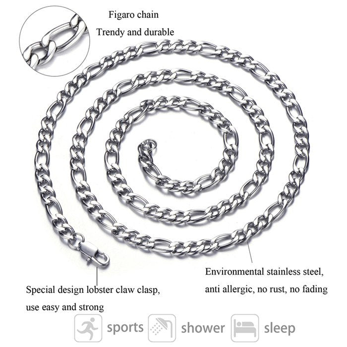 Gold Silver 4mm 6mm 316L Stainless Steel Figaro Link Hip Hop Chain Link Necklace