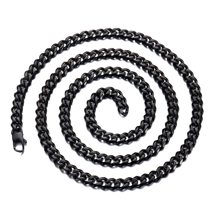 Mens 6MM 14k Gold Silver Black 316L Stainless Steel Miami Cuban Link Chain Necklace