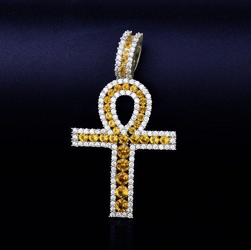 18k Rose Gold .925 Silver Key Of Life Ancient African Egyptian AAA Micro Pave Ankh Cross Pendant