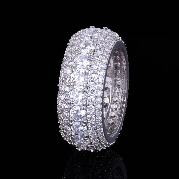 Rows Of Ice | 5 Row Micro Pave AAA Mens 18K Gold Silver Flooded Ice Rings