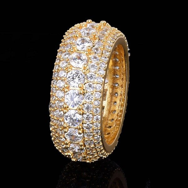 Rows Of Ice | 5 Row Micro Pave AAA Mens 18K Gold Silver Flooded Ice Rings