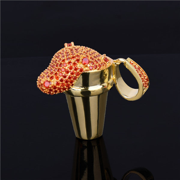 Flooded Ice 18k Gold Lean Drank Cup AAA Micro Pave Hip Hop Pendant Chain Necklace