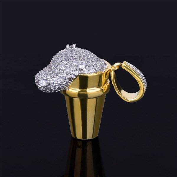 Flooded Ice 18k Gold Lean Drank Cup AAA Micro Pave Hip Hop Pendant Chain Necklace