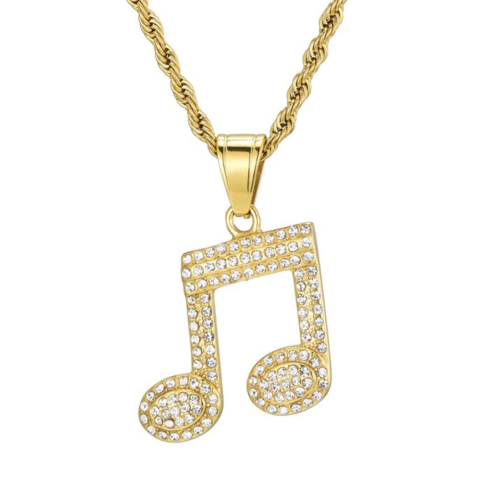 Iced Out Music Note Lab Diamond Stainless Steel Pendant Chain Necklace