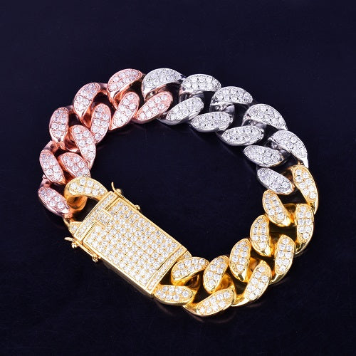 Rose Gold Silver Blinged Out Micro Pave Set 20mm Miami Cuban Link Chain Bracelet