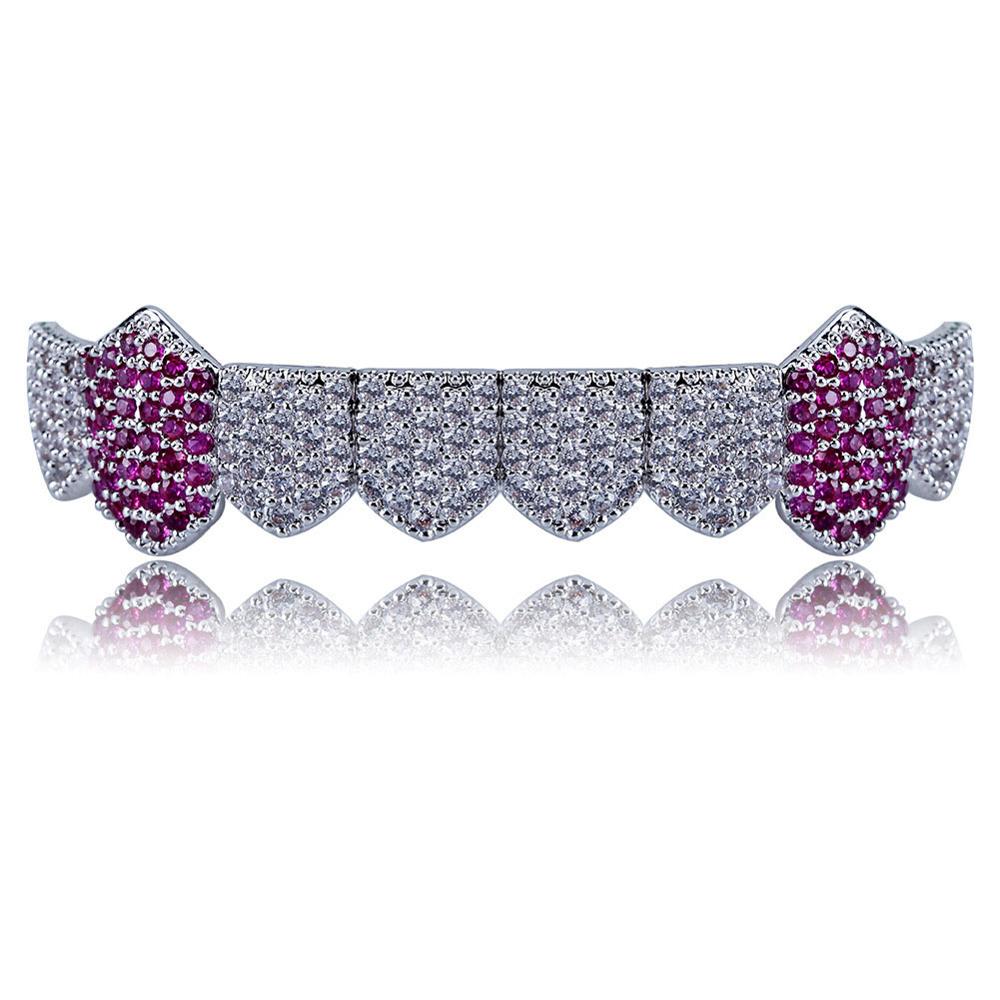 Micro Pave Iced Blinged Out Hip Hop Fang Bottom Teeth Candy Mouth Grillz