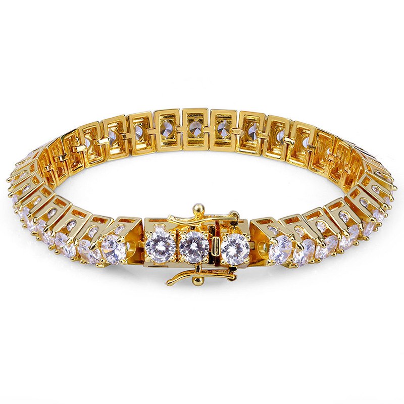 10mm Deep Set Flooded Ice 1 Row 14k Gold Silver Simulate Diamond Tennis Bracelet
